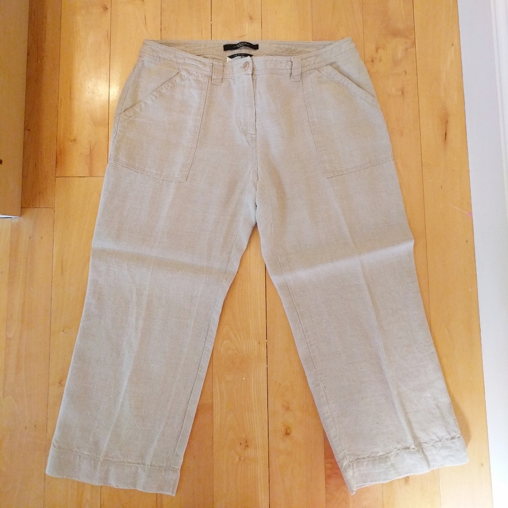 MaxMara Weekend Beige Linen Wide Cropped Pants